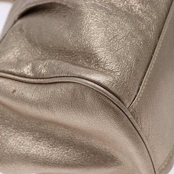 Salvatore Ferragamo Gancini Hand Bag Leather Gold Auth 136922